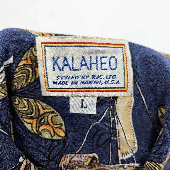 Vintage Kalaheo Shirt Mens Large Hawaiian Button Up Boats Floral AOP Tiki Ki - Picture 8 of 9